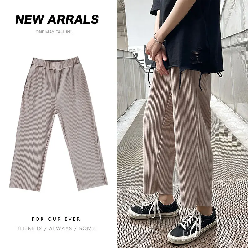 

Плиссированные брюки, мужские, модные, повседневные, широкие, стрейчевые, корейские, весна-лето, из ледяного шелка, M-5XL