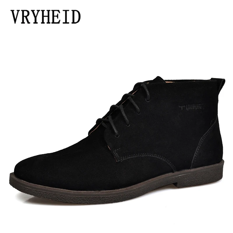VRYHEID Autumn Winter Chelsea Men's Boots Fashion Genuine Leather Ankle Men Big Size 37-47 Cow Suede High Top Shoes | Обувь