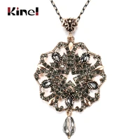 kinel 2020 new arrival women grey crystal flower necklace antique gold big pendant necklace vintage wedding jewelry luxury gift