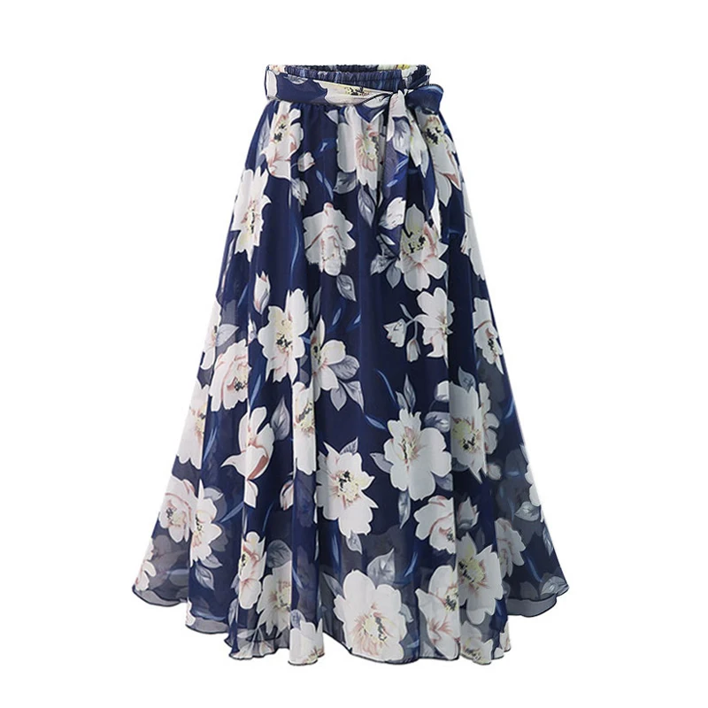 

Limiguyue шик размера плюс, Женская юбка в европейском стиле Модные миди юбки шифоновая юбка на шнуровке; Femme Falda Лето Цветочный принт юбки K1591