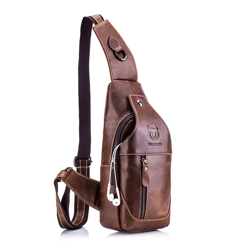 Weysfor Men's Fashion Crossbody Bag Theftproof Genuine Leather Multi-function Headphone Jack Shoulder Bags Waist Chest Pack