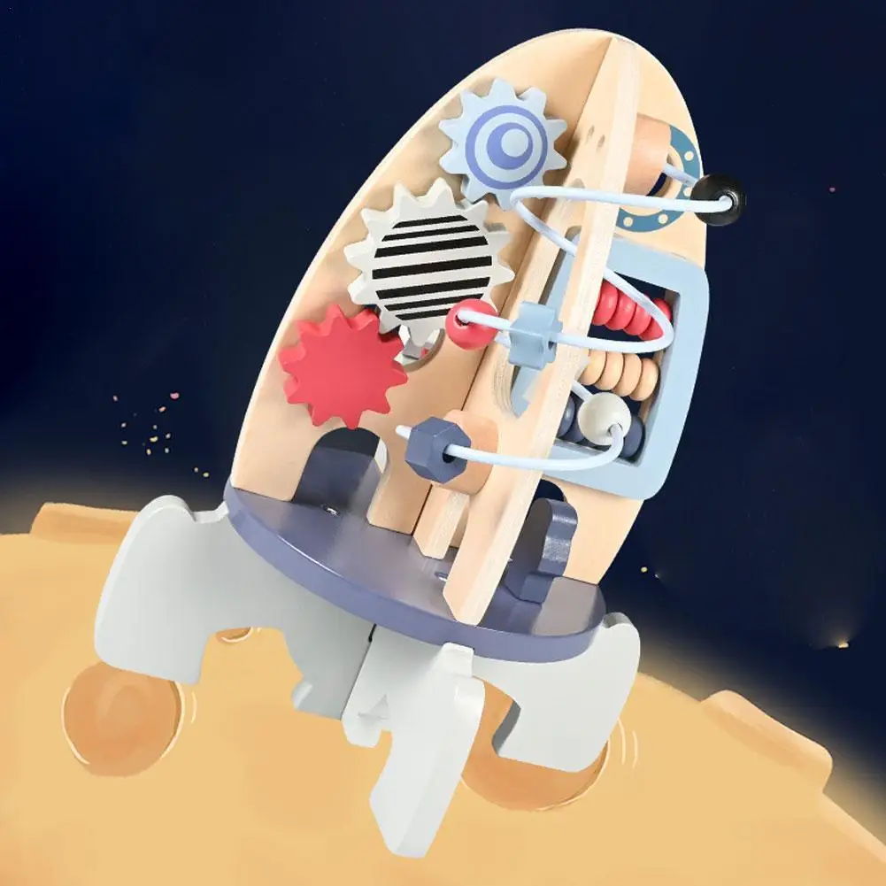 Детская деревянная многофункциональная ракета с круглыми бусинами деревянный