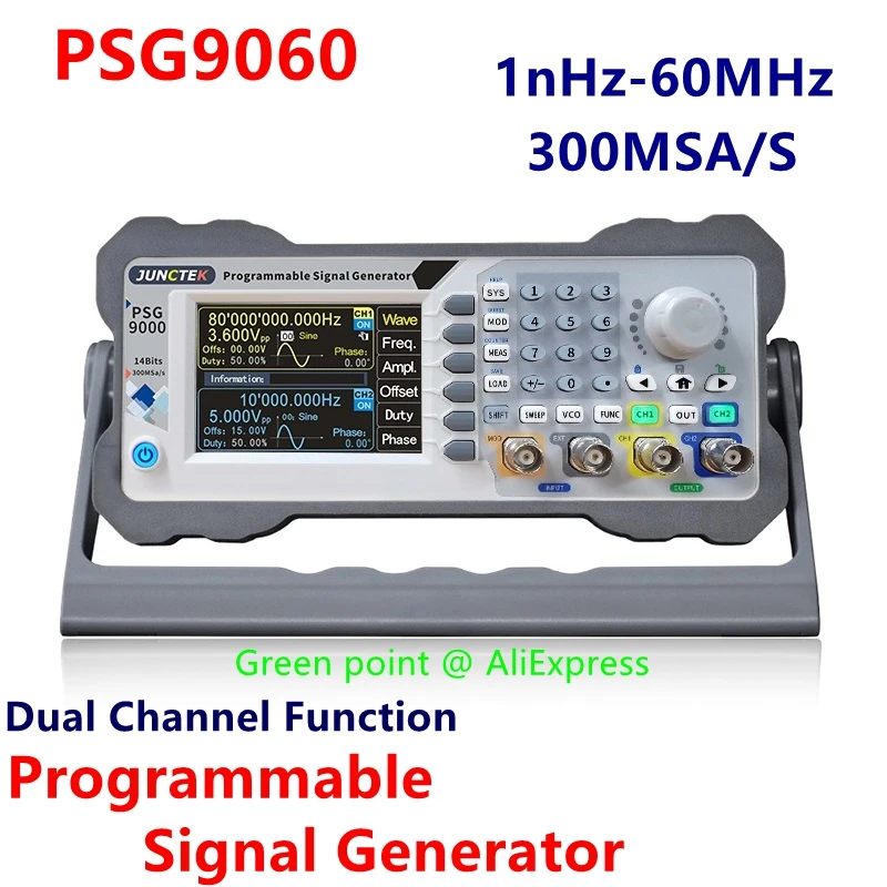 

PSG9060 60MHz Digital Control Programmable DDS Dual Channel Arbitrary Waveform Function Signal Generator With Bluetooth Control