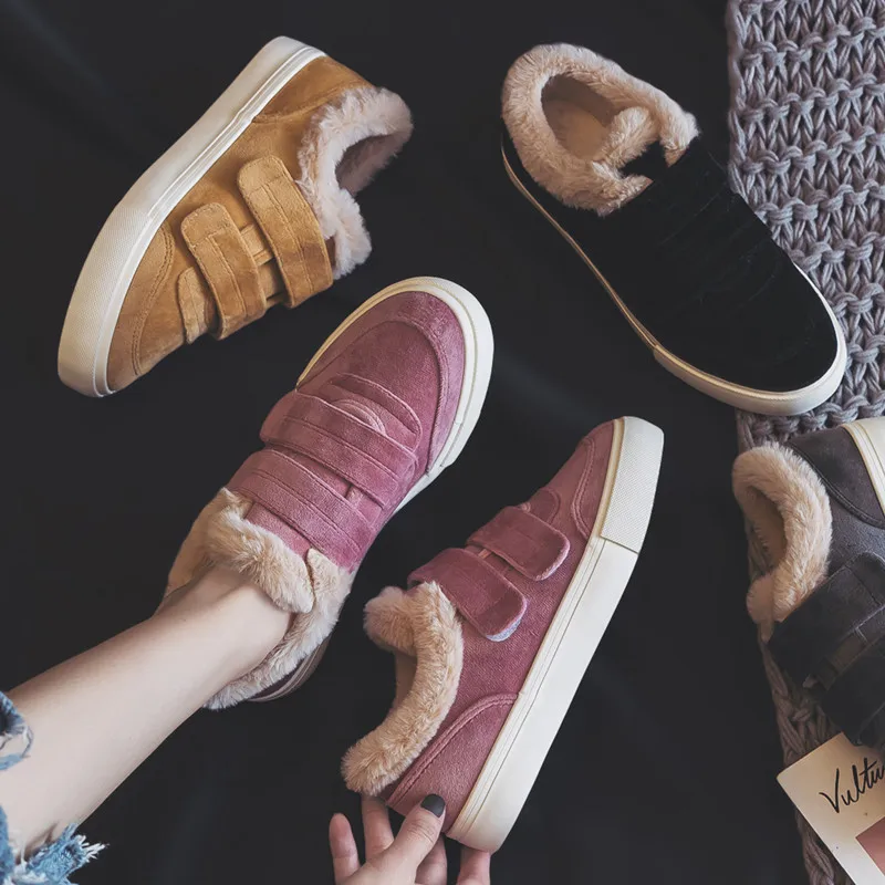 2019 женская зимняя обувь с меховой подкладкой розовые теплые кроссовки для