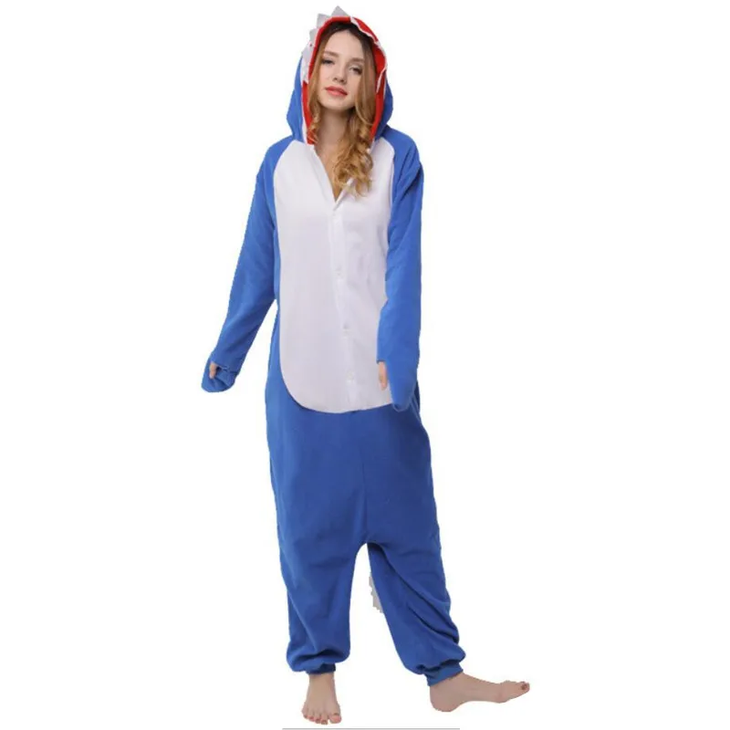 Пижамы кигуруми с голубой акулой высокое качество флис косплей костюм для женщин