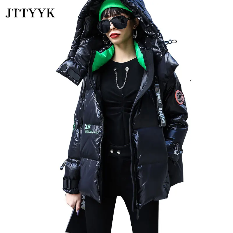 Korean Fashion Warmth Winter Down Jacket Women 2022Hooded Feather Parka Winter Snow Coat Bright Casual Thick Short Puffer Jacket