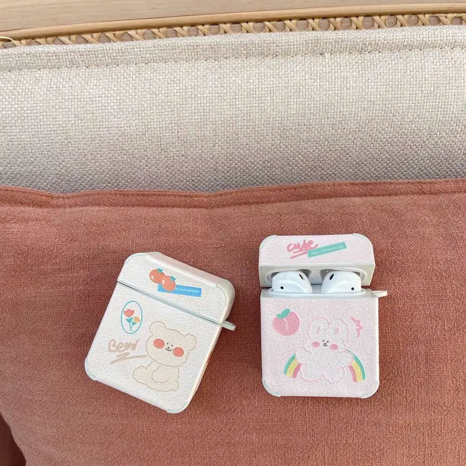 

Кожаные наушники с рельефным рисунком для AirPods pro, наушники с милым медведем, аксессуары для AirPods 2, Защитная крышка для гарнитуры