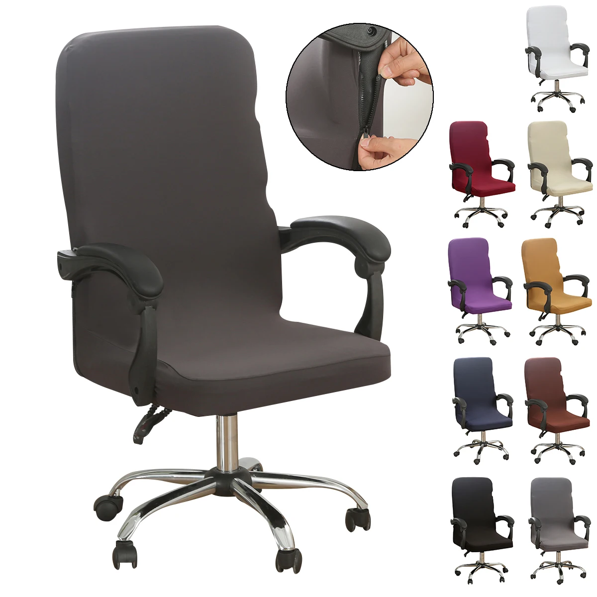 

Elastic Office Lift Computer Chair Cover Anti-Dirty Rotating Chair Seat Case With Zipper Solid Spandex Removable Chair Slipcover