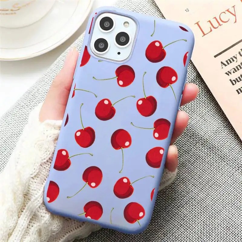 

red cherry fruit pattern Phone Case Candy Color for iPhone 6 7 8 11 12 s mini pro X XS XR MAX Plus