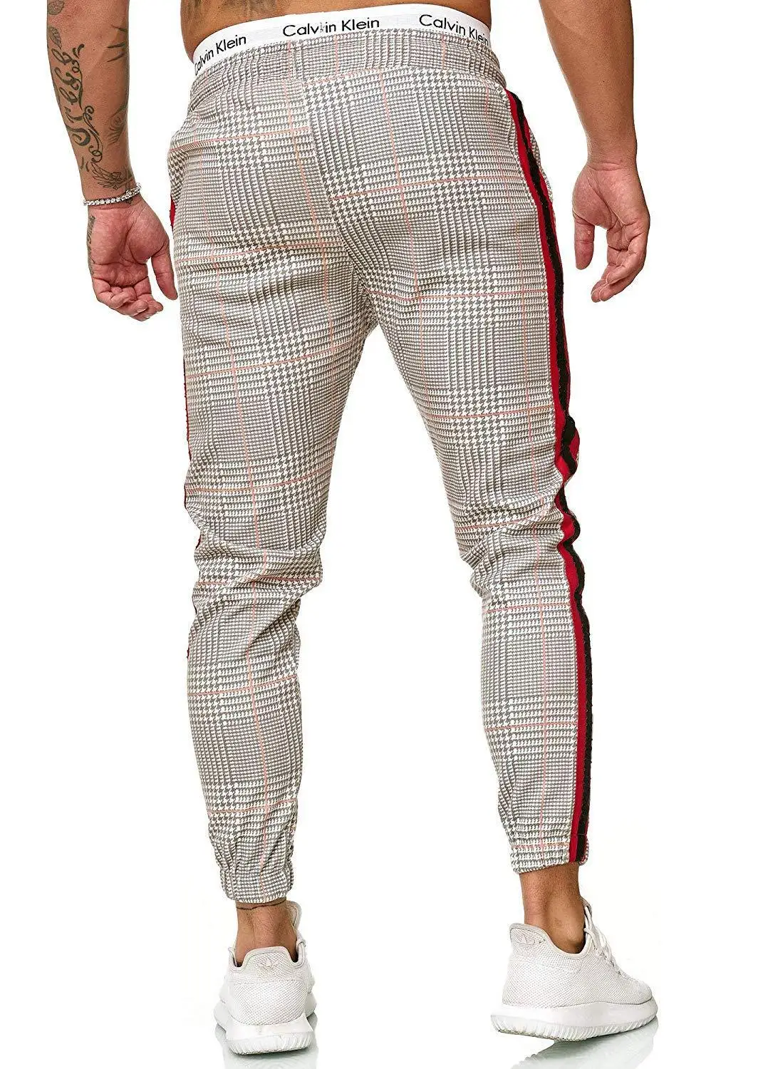 

2021 Hot Side Stripe Printed Twill Grid Male Trousers Fitness Streetwear Business Casual Pants Sport Jogging pants Straight High