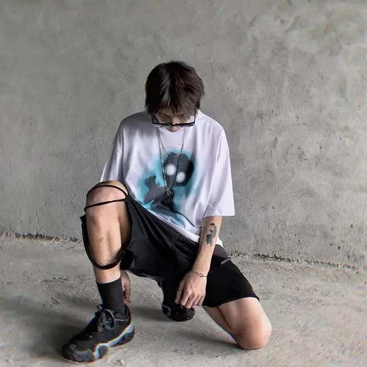 Футболка мужская в стиле хип-хоп с дьяволом уличная одежда повседневная рубашка