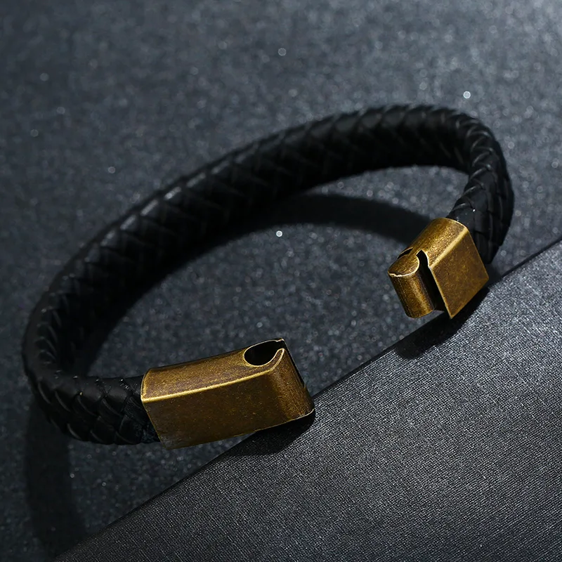 Натуральная кожа браслет из нержавеющей стали легированной титаном для мужчин