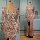 Женское вечернее платье с блестками Vinca Sunny, длинное блестящее платье-Русалка с V-образным вырезом и длинным рукавом, вечернее платье с высоким разрезом в Дубае, 2022