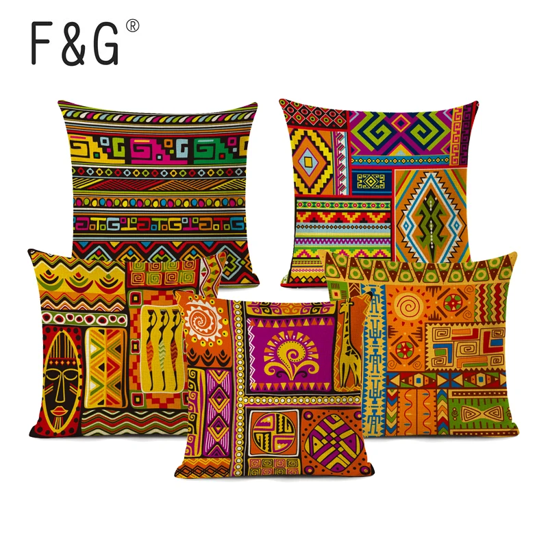 

Ethnic Style Cushion Cover African Tribal Geometric Pattern Decorative Pillow Cover Linen Pillowcase for Sofa Home Decor