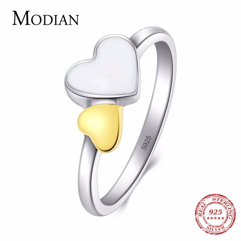 

Modian Classic Romantic Real Silver Ring Fashion Double Heart Pure 925 Sterling Silver Hearts Rings Quality Jewelry For Women