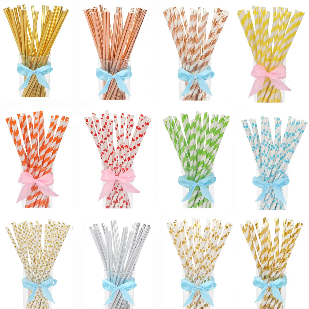 

25pcs Gold Rose Gold Silver Paper Straws Wedding Favors Star Fruit Drinking Straws Birthday Party Decoration Kids Party Supplies