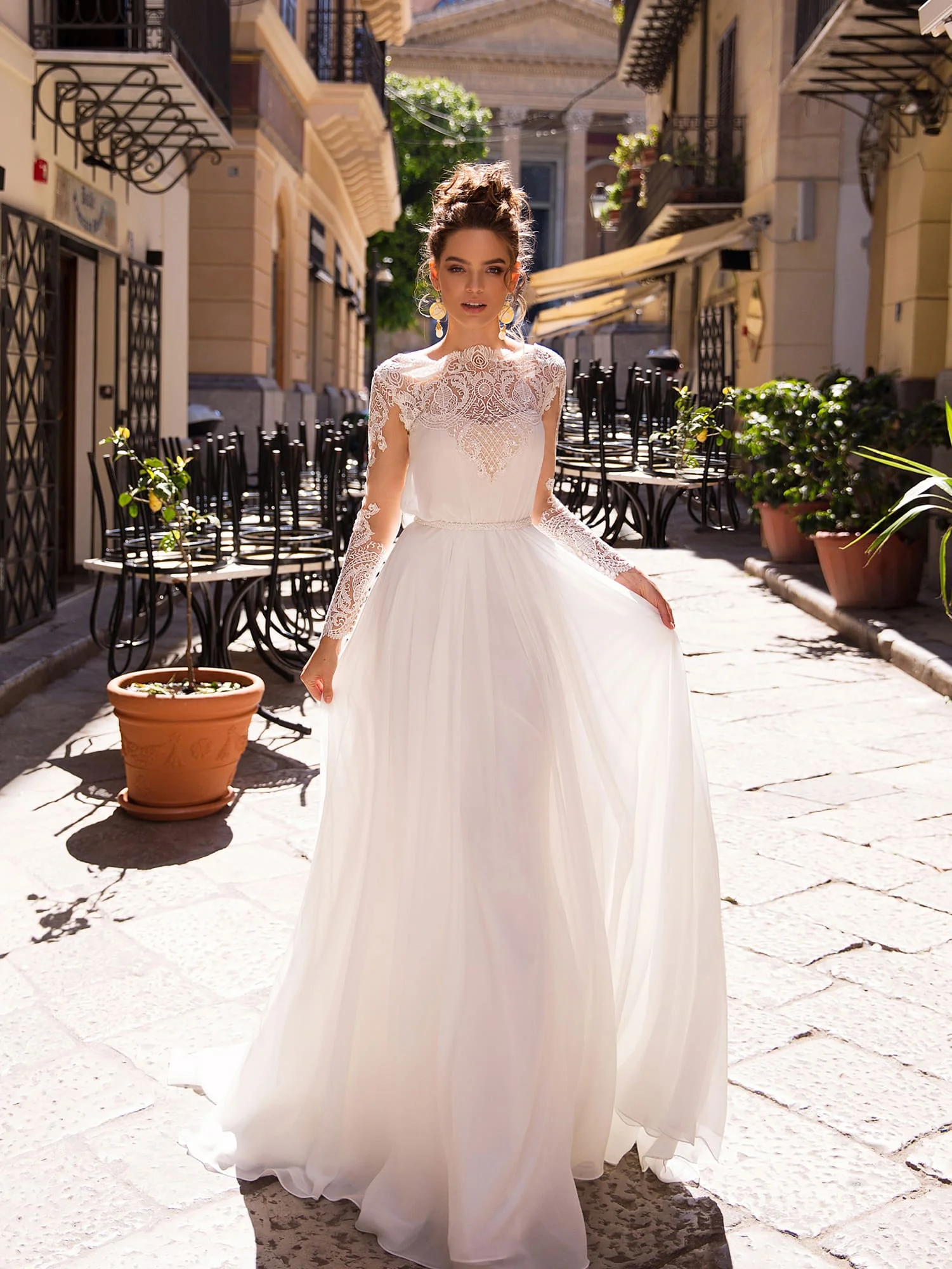 Романтическое богемное пляжное свадебное платье 2019 кружевное с длинным рукавом