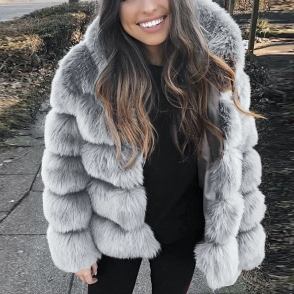 

Women Faux Mink Winter Hooded New Faux Fur Jacket Warm Thick Outerwear Jacket abrigos mujer invierno 2020
