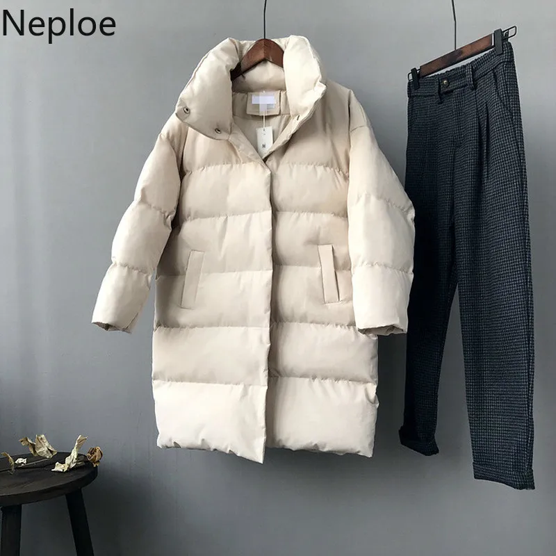 Neploe/винтажное простое зимнее хлопковое пальто для женщин стоячий воротник макси