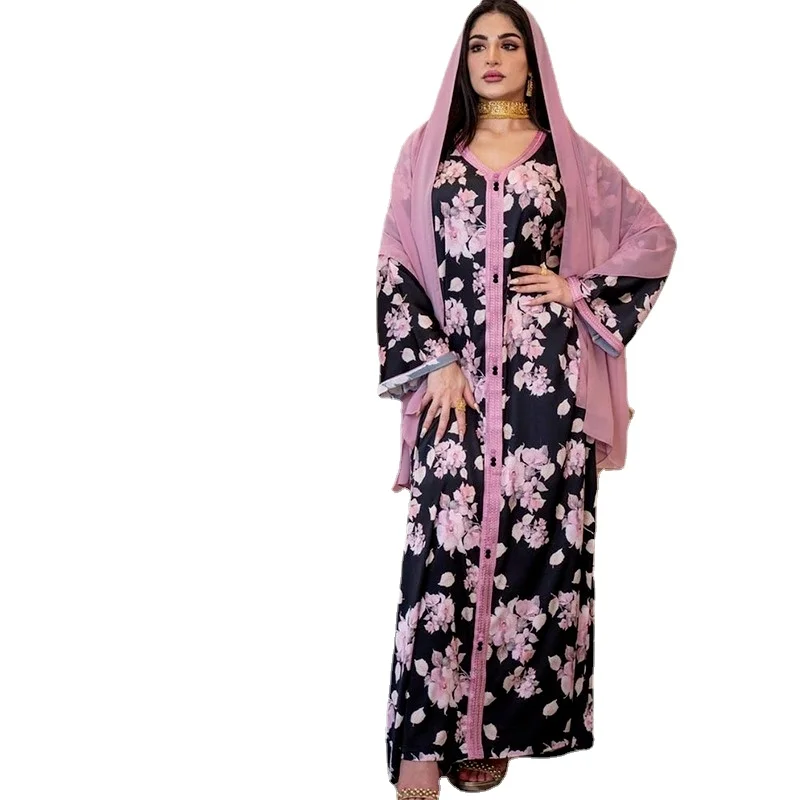 

Женское платье с круглым вырезом, длинным рукавом и цветочным принтом