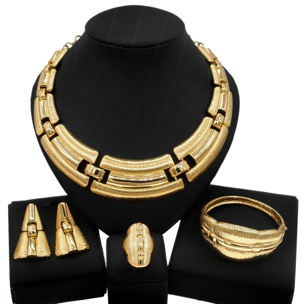 Latest Luxury Italian Gold Jewelry Set Brazilian Gold Wedding Big Jewelry Sets Woman Party Necklace Jewellery Set H0003