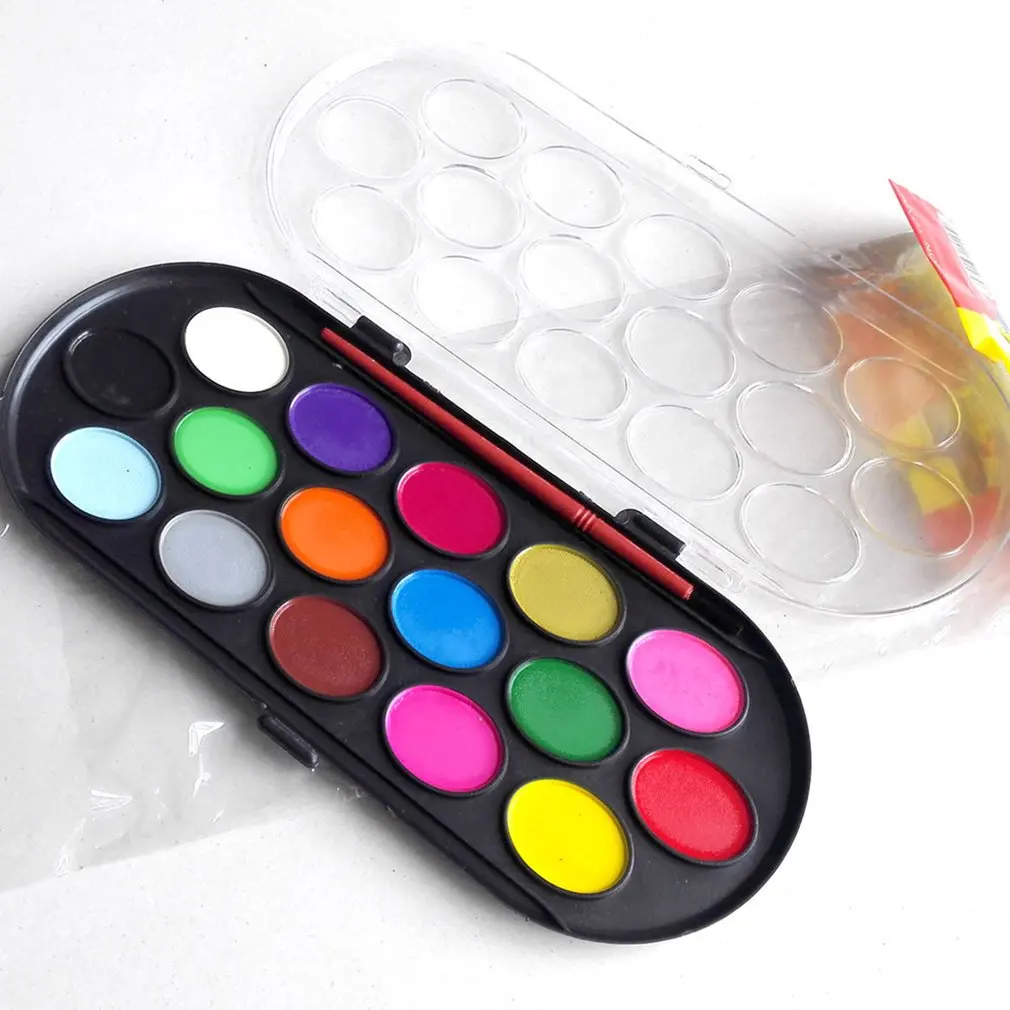 

16 Colors Solid Watercolor Paints Paint Box with Paintbrush Professional Bright Color Portable Sketch watercolor palette