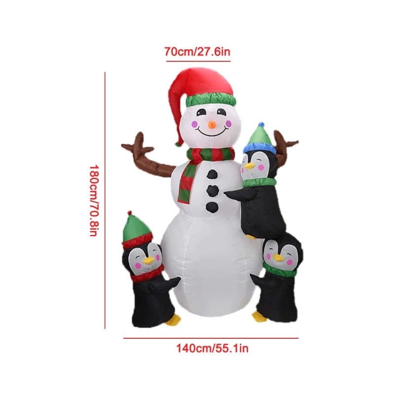 

180cm Christmas Inflatable Snowman and Penguins Built-in LED Lights Blow Up Giant Model for Xmas Party Indoor Outdoor Garden