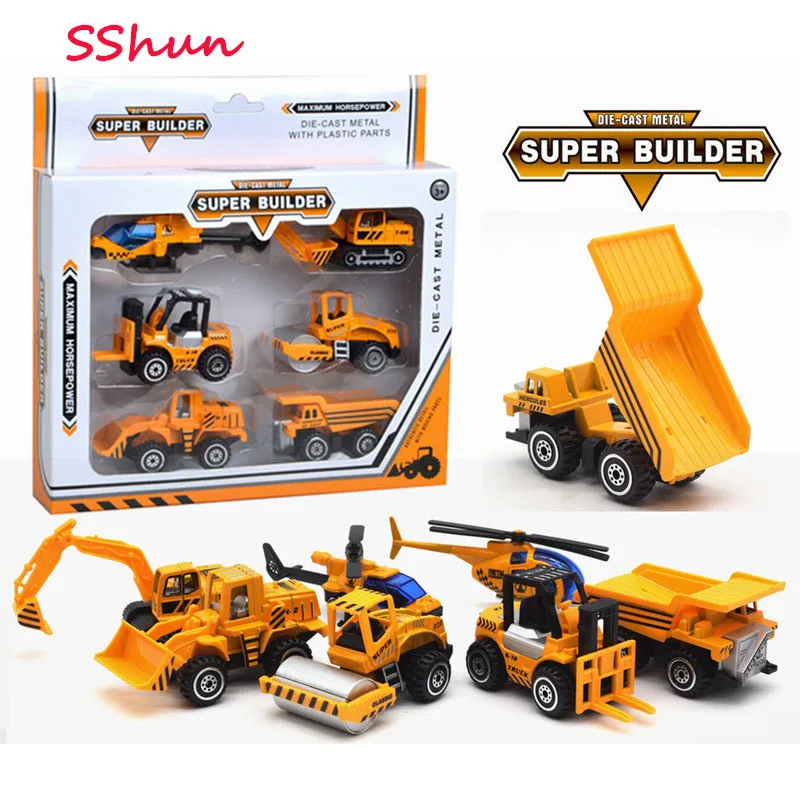 

6pc/Set 1：64 Scale Multifunctional engineering vehicle gift Box Alloy engineering vehicle model toy For Children Gifts