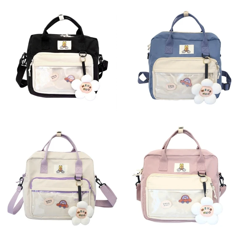 Милый мультяшный рюкзак с принтом этикеток подвеской и прозрачным передним