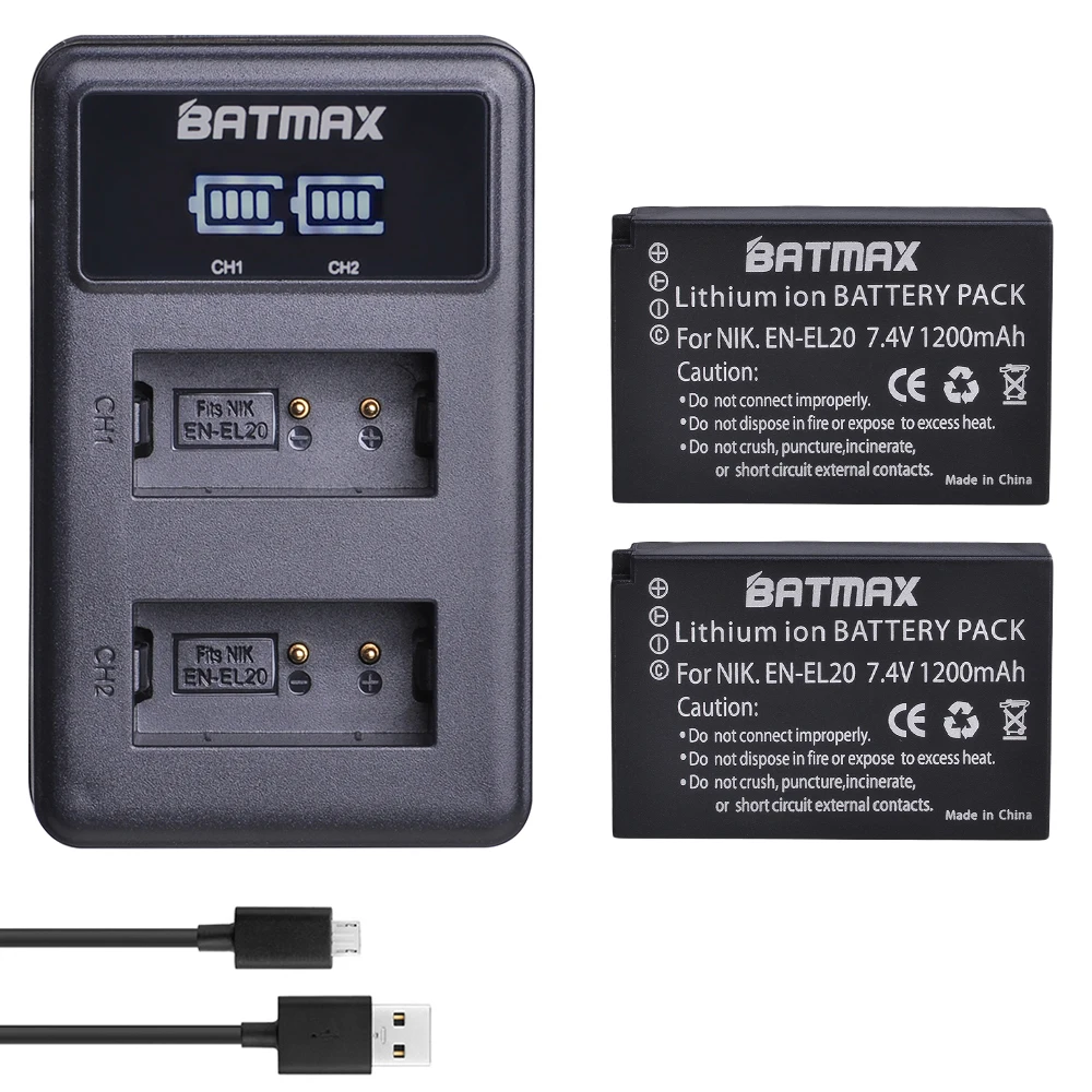 Аккумулятор Batmax на 1200 мА · ч с двумя USB портами и светодиодной подсветкой для Nikon