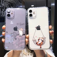cute cartoon animal cat clear phone case for iphone 13 12 11 pro max x xs xr 8 7 plus mini funny couple transparent cover coque