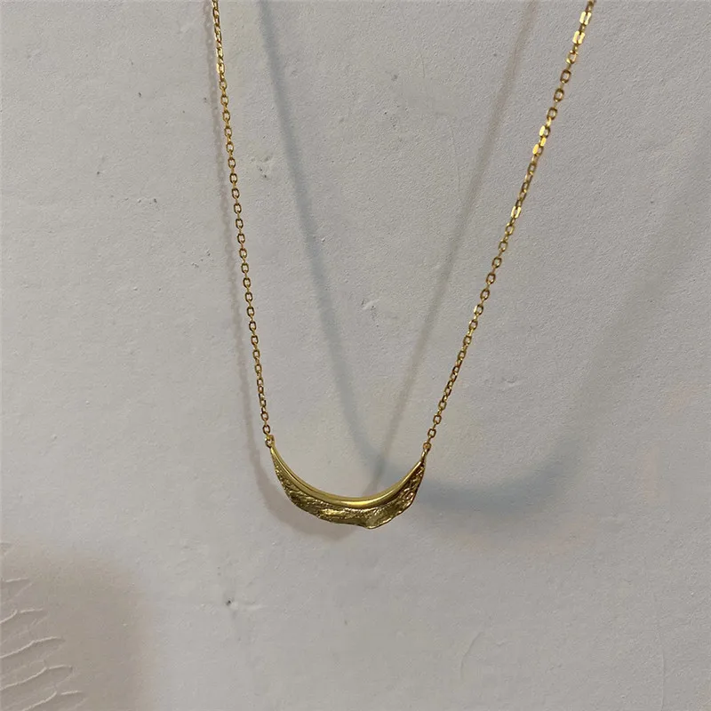 

Trendy Gold Silver Color 925 Sterling Silver Leaf Pendant Necklace for Women Girl Geometric Chain Short Statement Necklaces