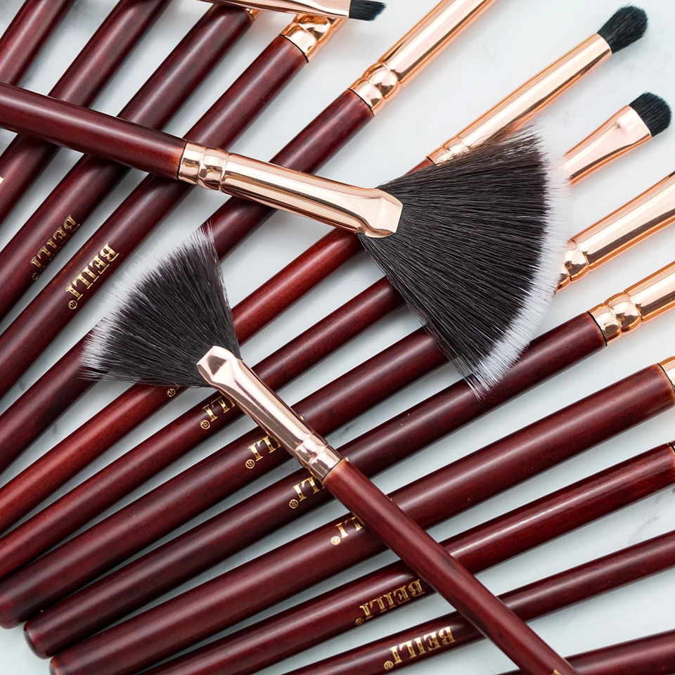 

BEILI New XGF goat hair makeup brushes set eyeshadow Blending Fan highlighter Burgundy Red cosmetic brushes brochas maquillaje