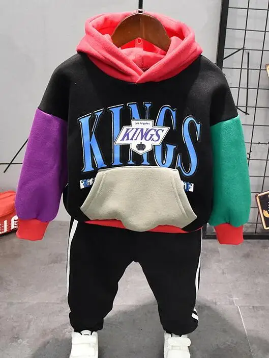2pcs set Новинка, одежда для мальчиков, спортивный костюм, костюм-двойка 2 шт./компл. Костюмы комплект одежды для детей; детские костюмы для плюшевая трикотажная кофта на молнии с капюшоном+ плюшевые штаны комплект для мальчиков возраста От 2 до 6 лет - Цвет: 2pcs set