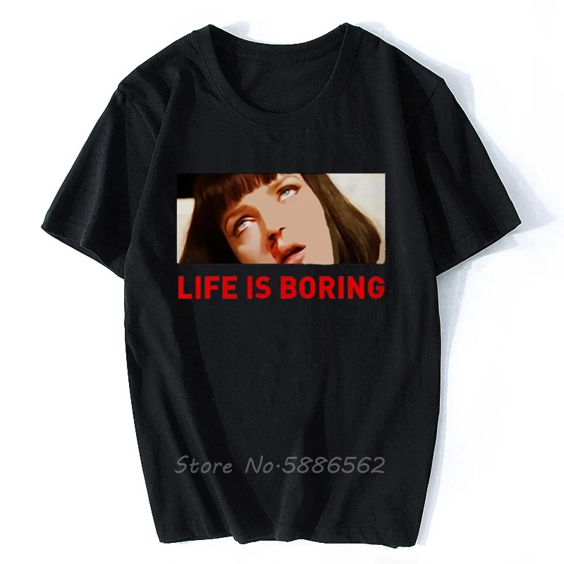 Классическая мужская футболка Quentin Pulp нимация Mia Wallace Life Is Boring летняя новая белая
