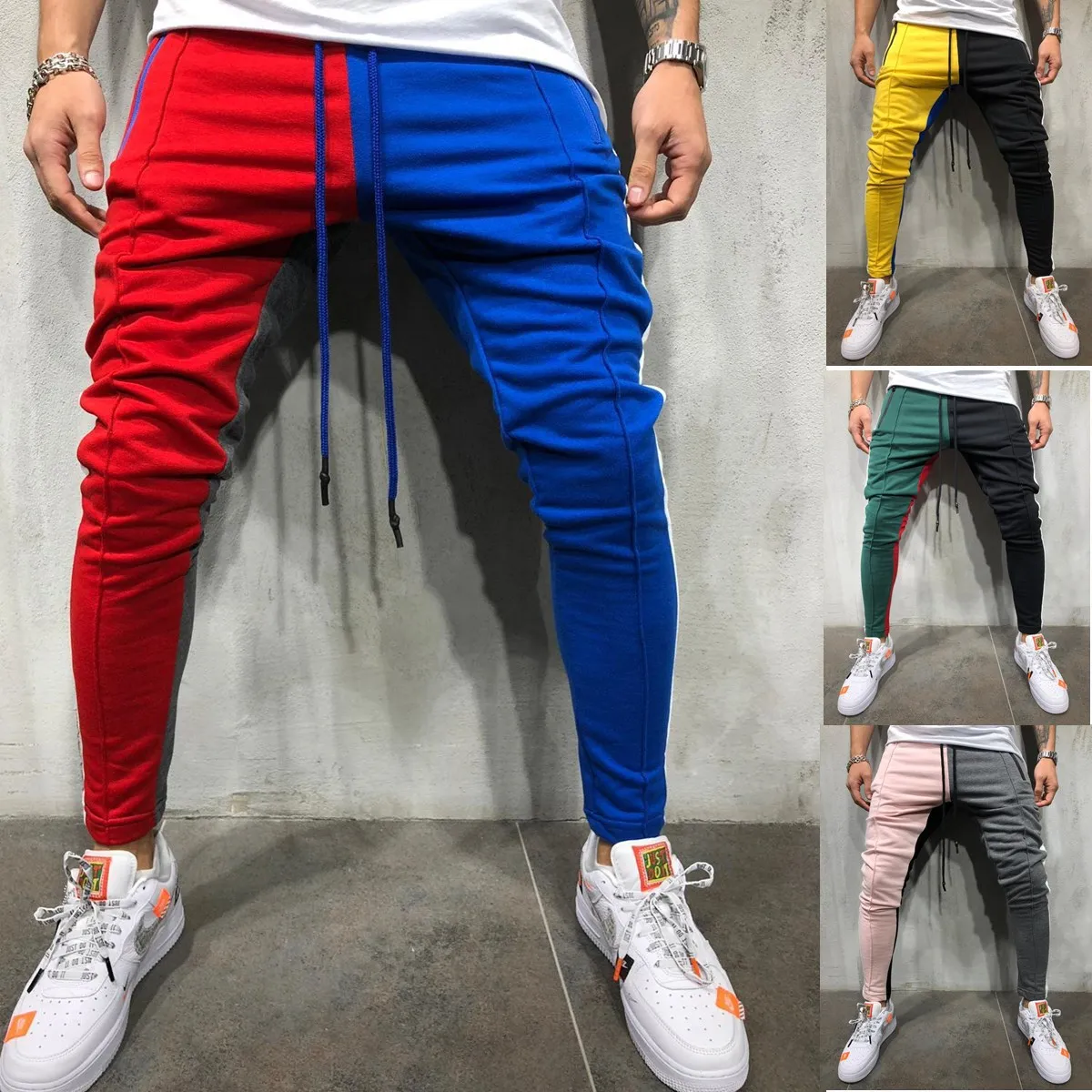 

ZOGAA 2021 New Pants Men's Fashion Hip-Hop Style Trousers Color-Blocked Lace-Up Men's Slim Bottoms Individual Streetwear S-3XL