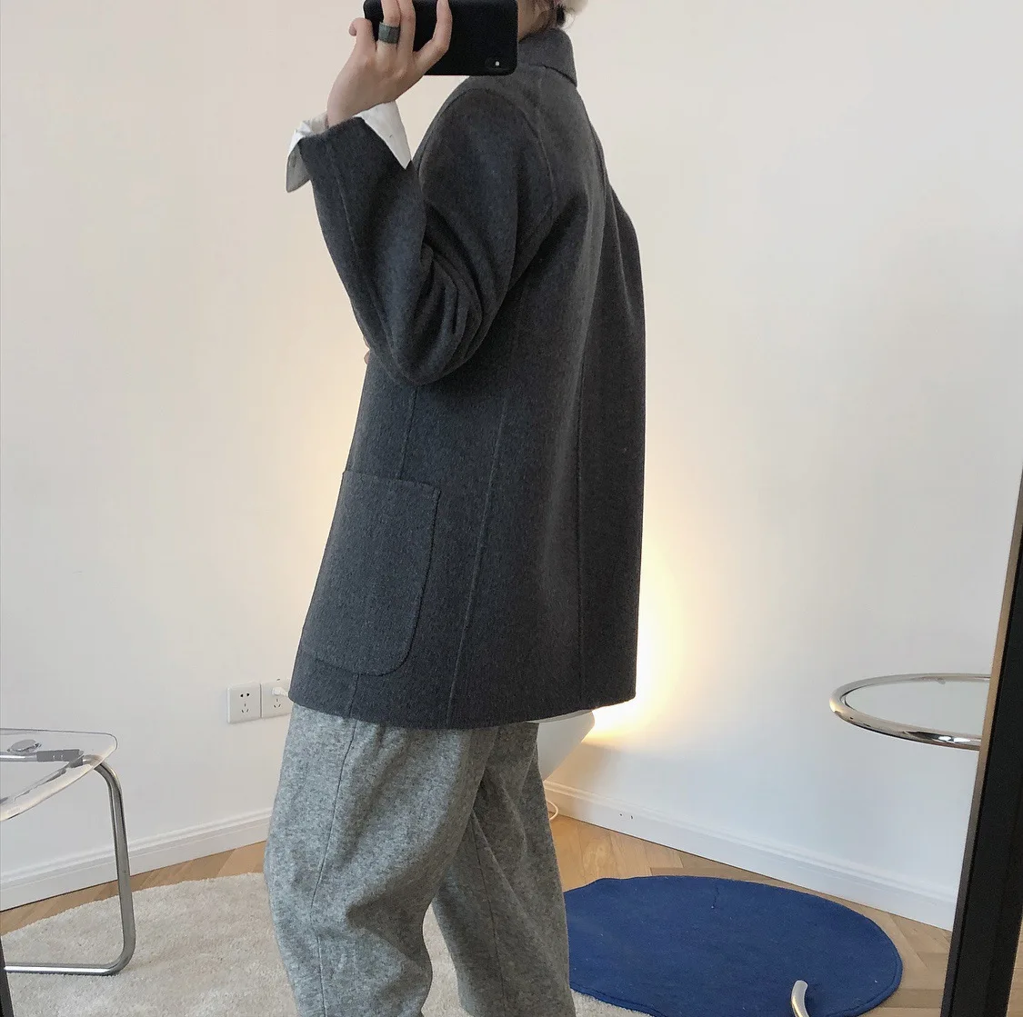 Пальто женское Шерстяное двубортное с двумя большими карманами свободное 2020 |