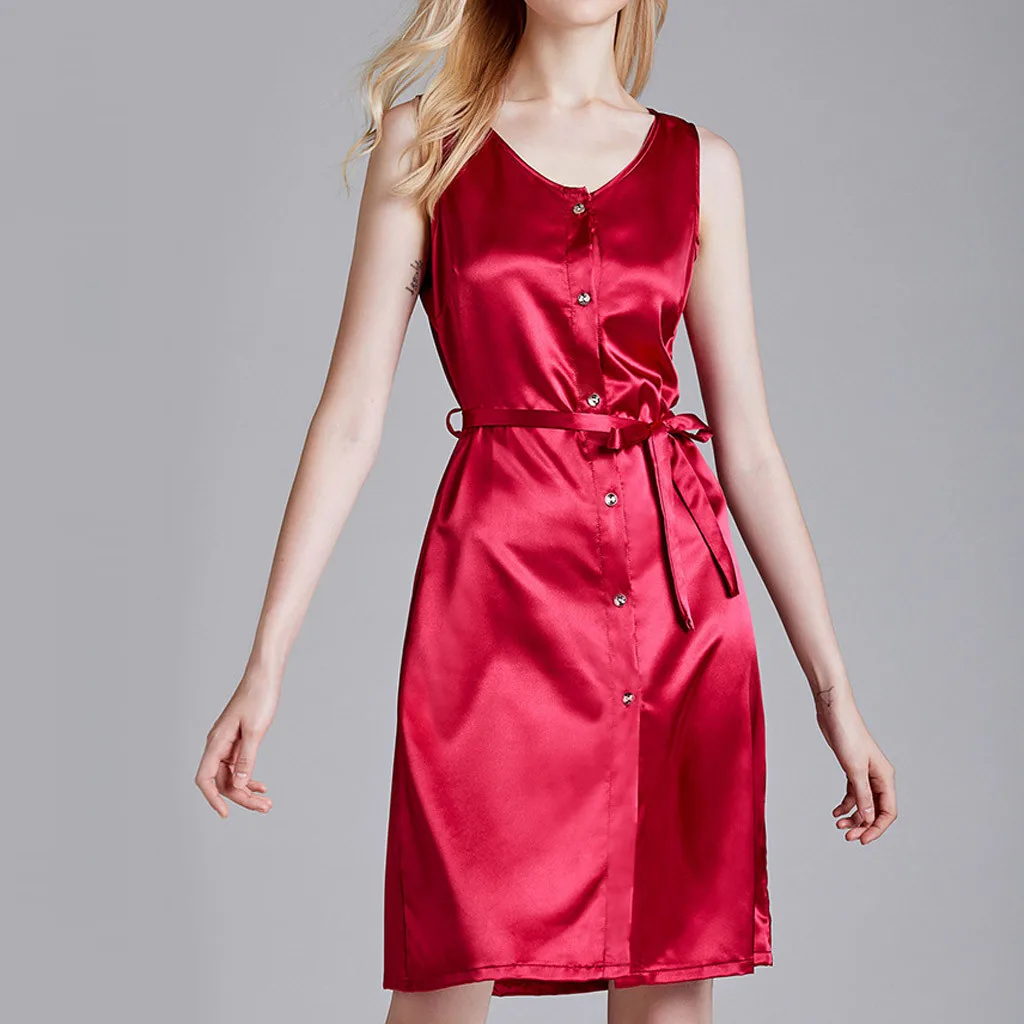 

Women Sexy Silk Lace Nightdress Dress Patchwork Sleeveless Solid V Neck Ladies Babydoll Nightdress Nightgown Sleepwear