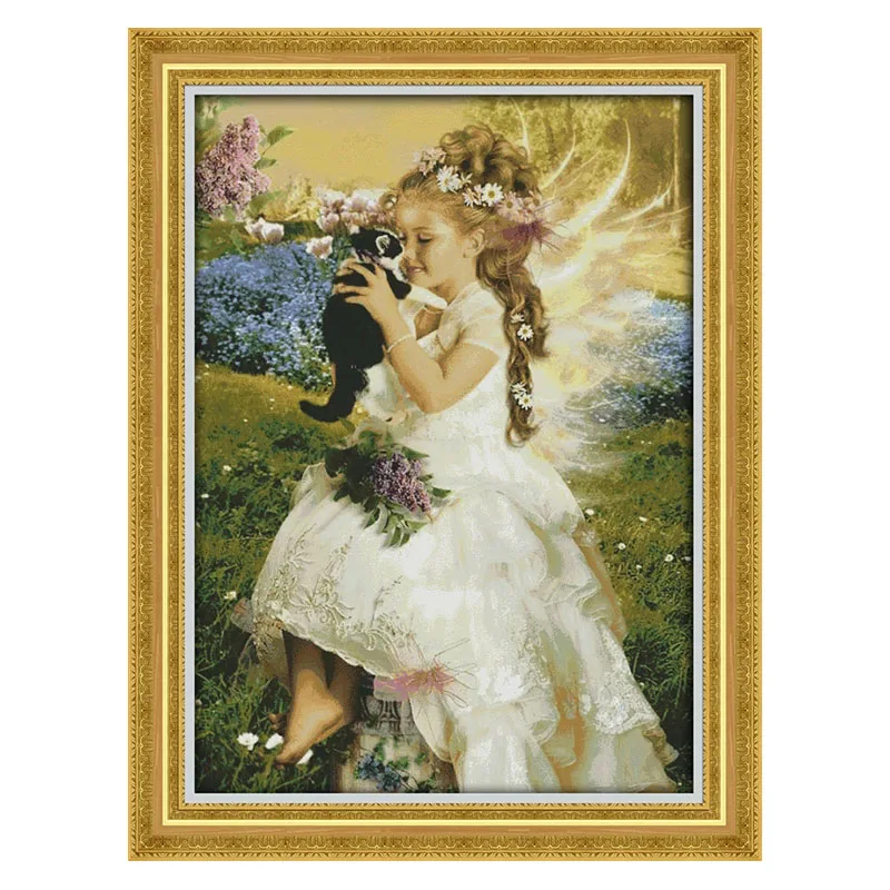 

Cross Stitch Patterns Kits The Girl Holding The Cat DIY Embroidery Printed Canvas 14CT Women Needlework Sets Home Decor Painting
