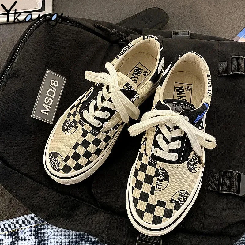 

Кеды женские с низким вырезом, шахматная Уличная обувь, плоская Вулканизированная подошва, модные кроссовки в Корейском стиле для бега