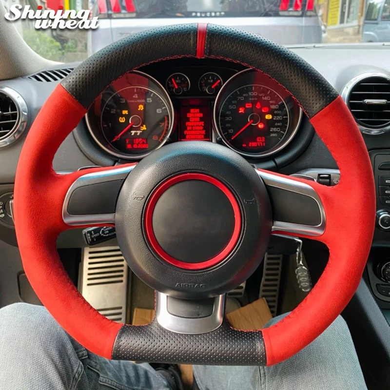 

Red Suede Black Genuine Leather Car Steering Wheel Cover for Audi TT TTS (8J) 2006-2014 A3 S3 (8P) Sportback