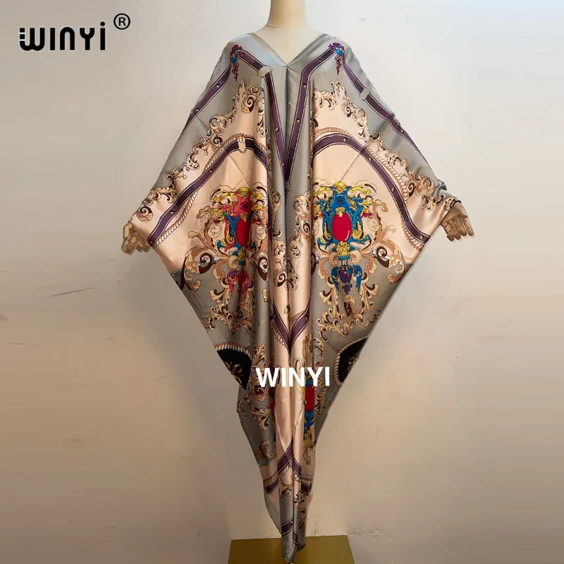 

2021 turkey Bohemian Robe Geometric Print sunmer Color Batwing V- Back Sleeve Floor Length Elegant Dress Women 2021 New Spring