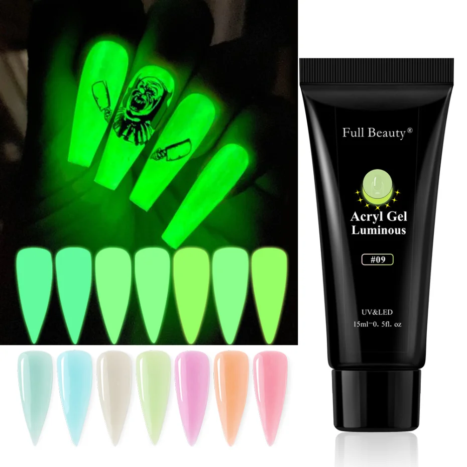 Люминесцентный гель для наращивания ногтей 15 мл Glow In Dark Poly Acrylic Hard Jelly Quick Building Manicure Halloween Design LA1832.