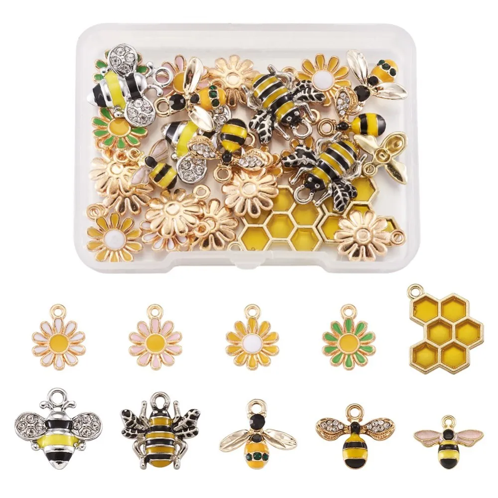 24~80pcs Alloy Enamel Daisy Bees Honeycomb Pendants Charms For Earrings Bracelet Necklace Jewelry DIY Making Crafts