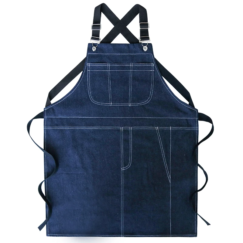 

Retro Household Denim Apron Waterproof and Anti-fouling Barista Work Clothes Buckle Design Slim Fit For Women And Men