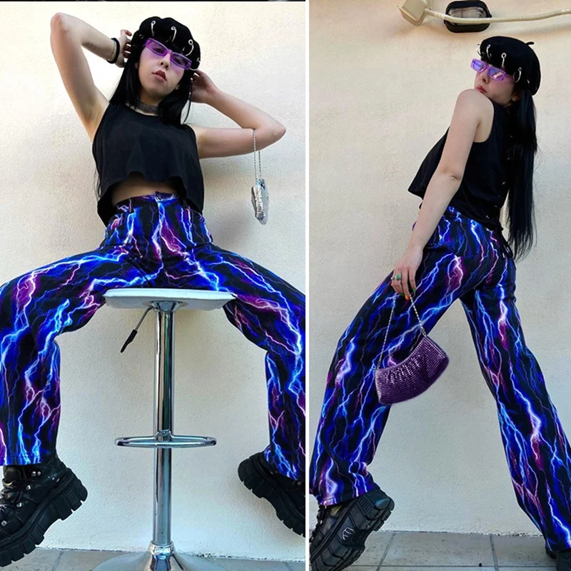 Женские брюки карго с принтом в полоску повседневные для бега высокой талией