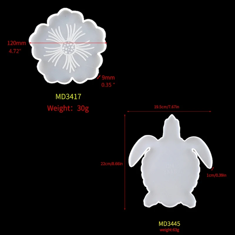 

2Pcs Flower Sea Turtle Resin Coaster Mold Silicone Geode Coaster Resin Mold Tool