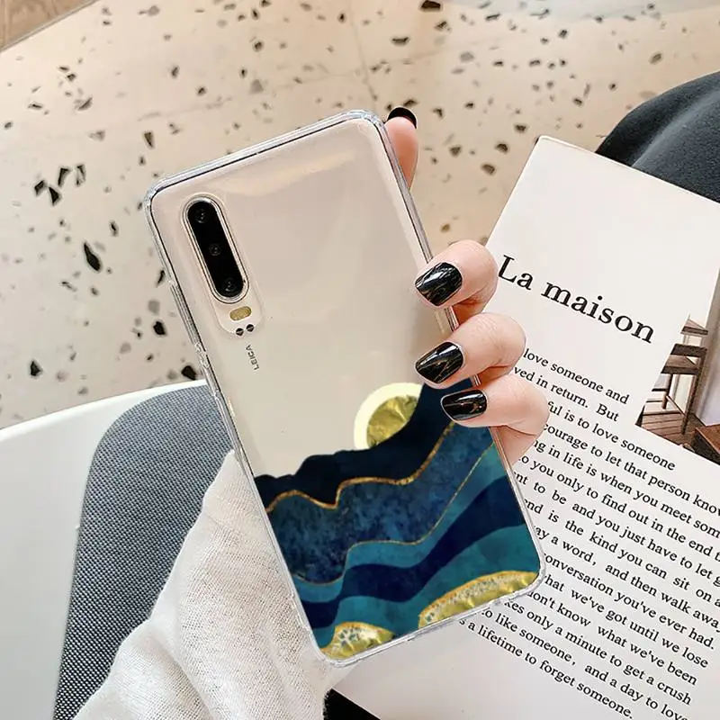 

Mountain Marble Moon Phone Cases Transparent for Samsung A71 S9 10 20 HUAWEI p30 40 honor 10i 8x xiaomi note 8 Pro 10t 11