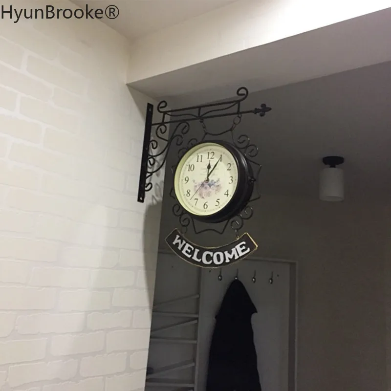 Новое поступление кварцевые часы двусторонние настенные железные домашние