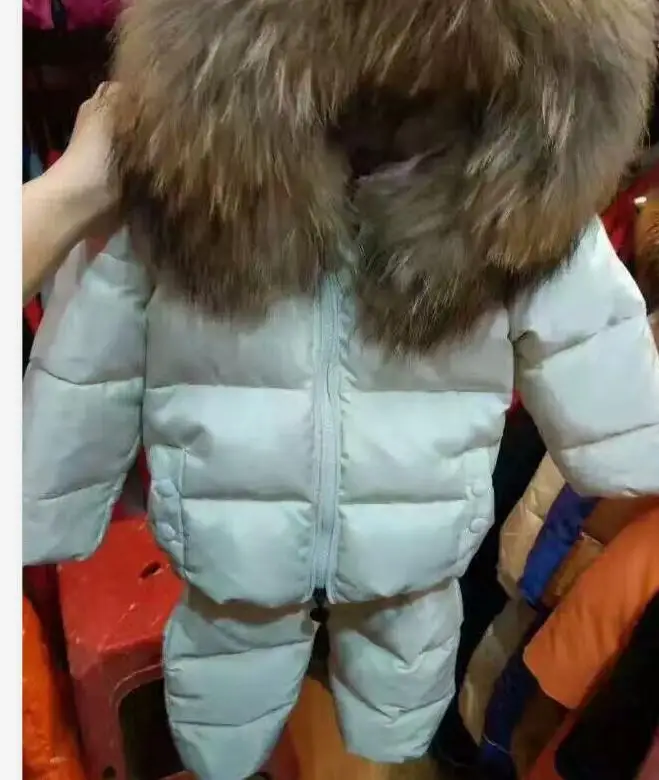 as picture Г., зимняя куртка детский пуховый костюм верхняя одежда для детей лыжный костюм пуховик для мальчиков и девочек+ штаны, лыжный костюм с капюшоном и натуральным мехом парка - Цвет: as picture